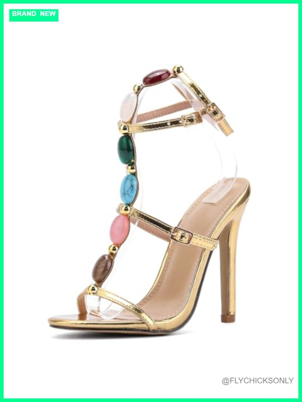 Kluolandi Jeweled Strappy Stiletto Gladiator Sandals Open Toe Ankle Strap Heels